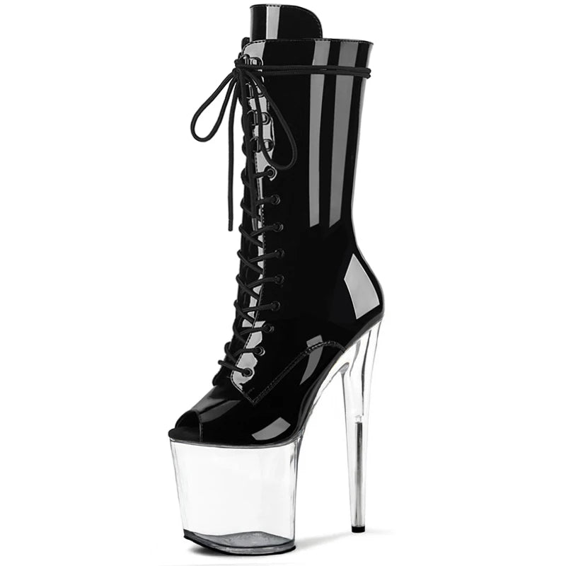 8 Inch Peep-Toe Lace-Up Platform Pole Dance Ankle Boots