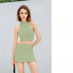 Mock Neck Crop Top & Mini Skirt Set