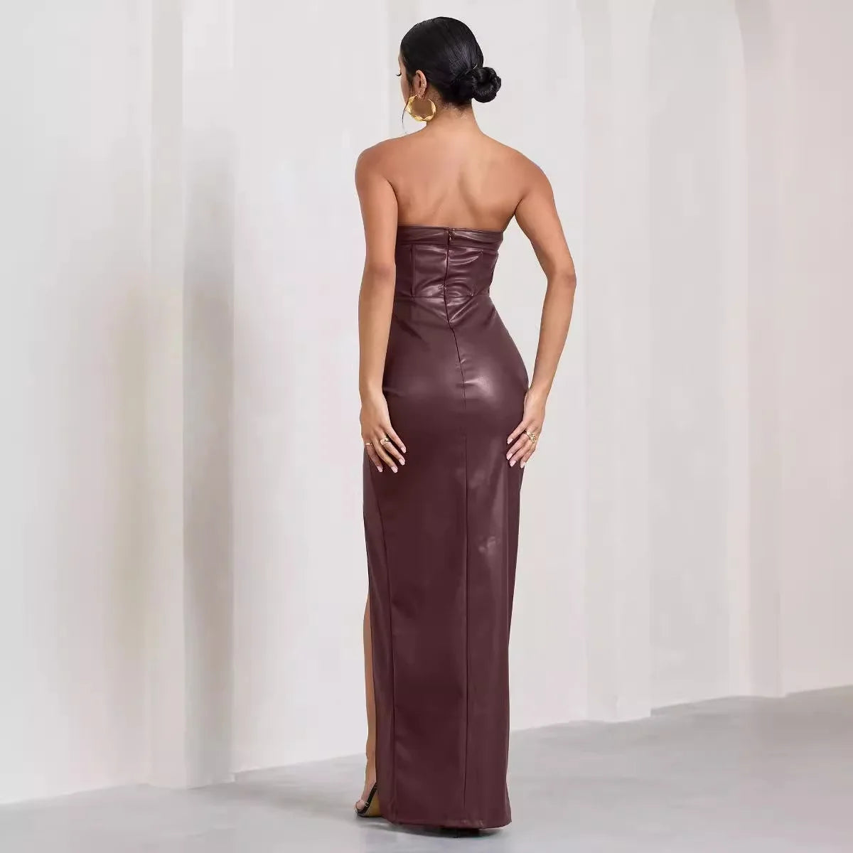 Vegan Leather Strapless Maxi Dress