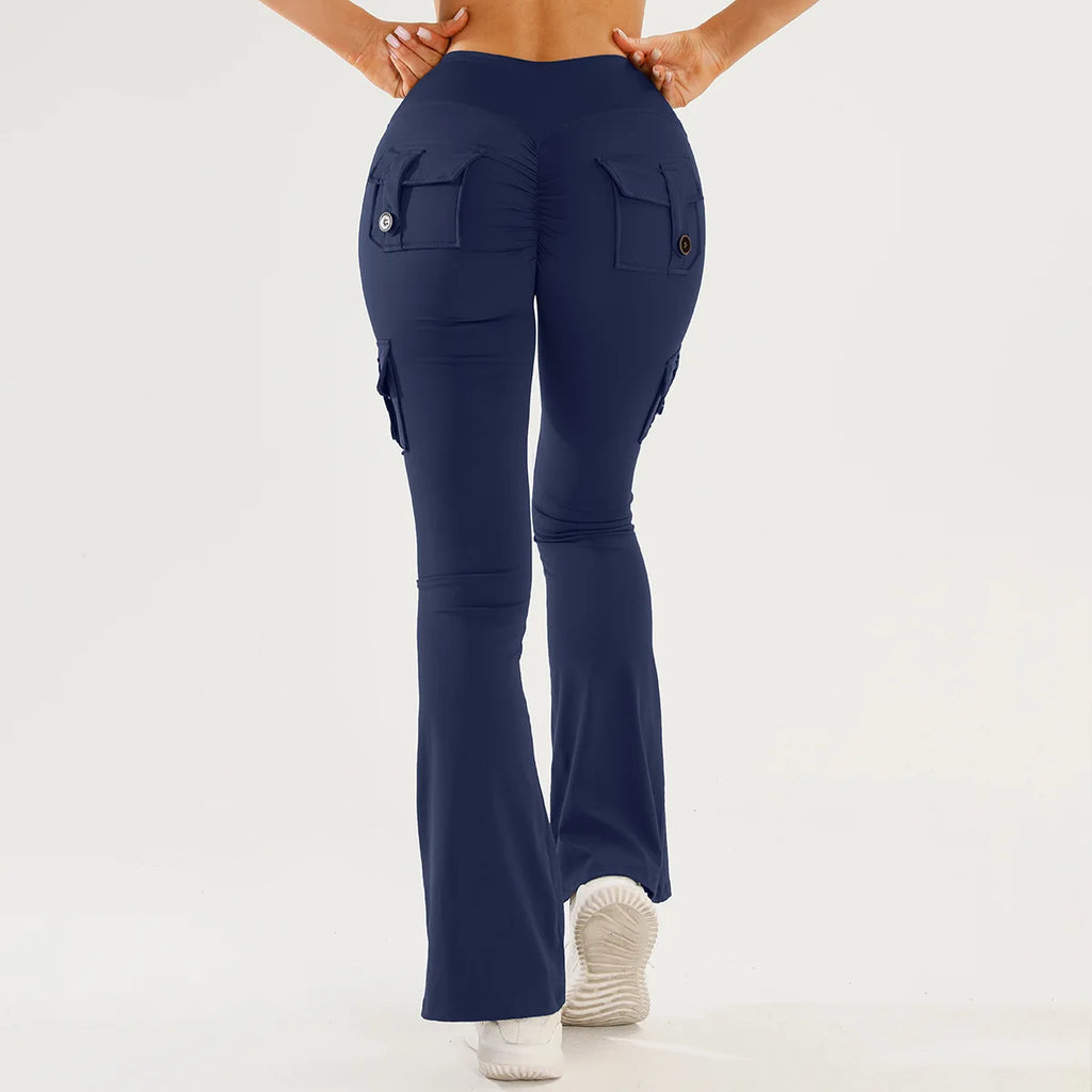 Women's High-Waist Flared Yoga Pants with Pockets