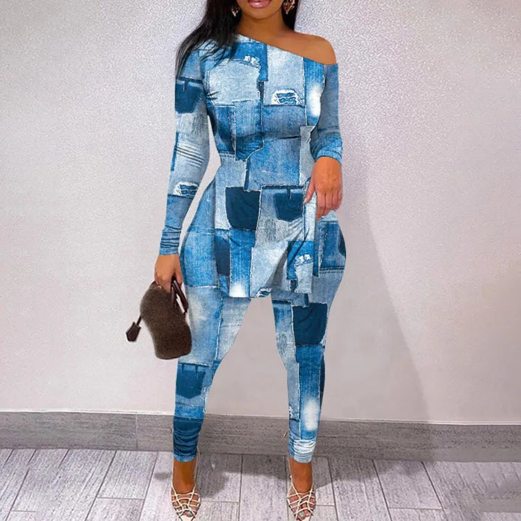 Graphic Print Long Sleeve Top & Legging Set