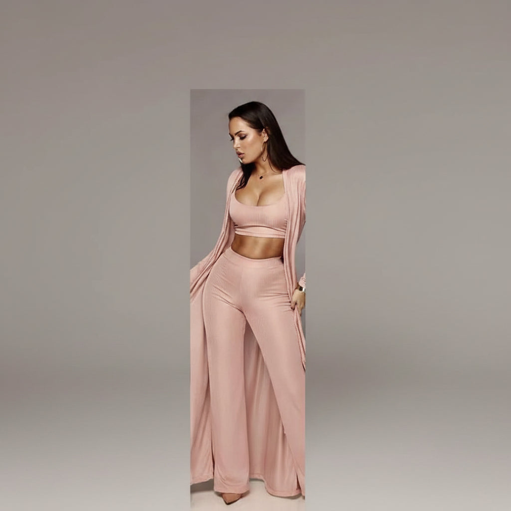 Knit 3-Piece Wide-Leg Set