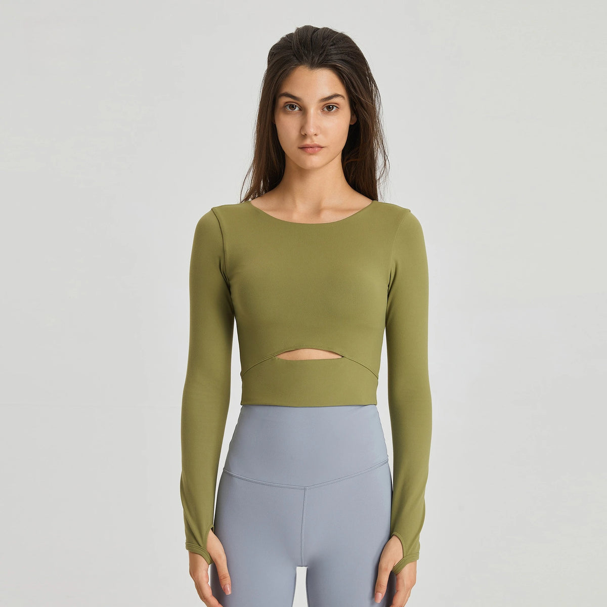 Long Sleeve Cropped Yoga Top with Thumb Holes