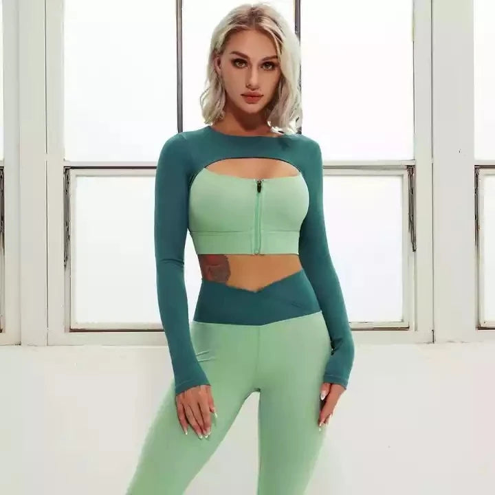 Colourblock Zip Crop & Scrunch Legging Set