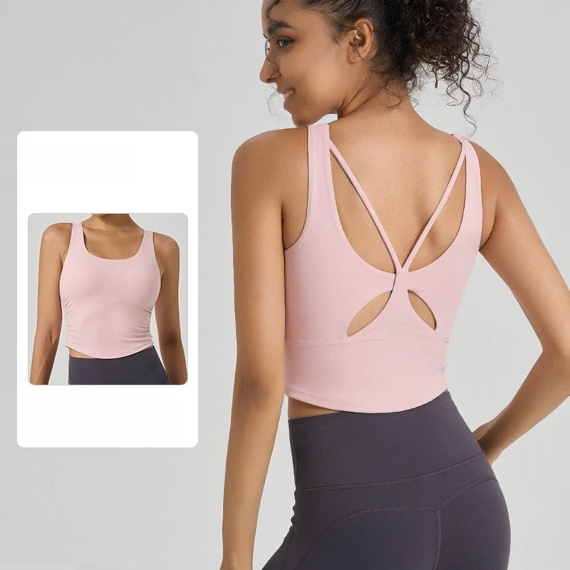 Butterfly Back Yoga Tank Top with Built-In Cup | Fitted Sports Bra Top