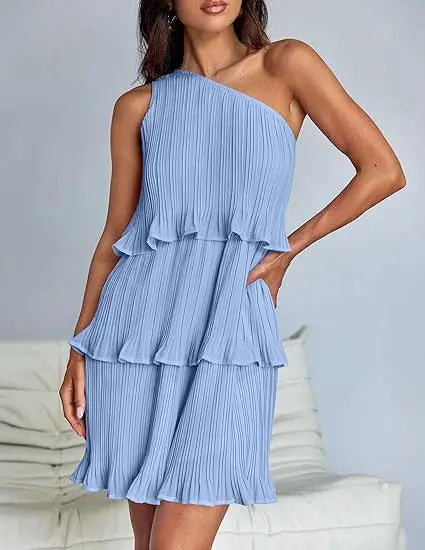 One-Shoulder Tiered Ruffle Mini Dress