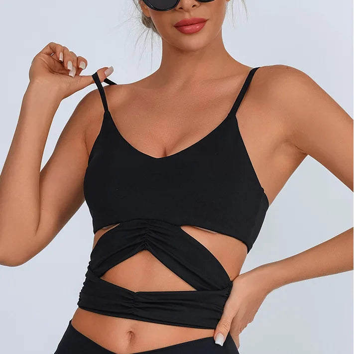 Cross Back Cutout Sports Bra | Tight-Fit Yoga & Gym Top