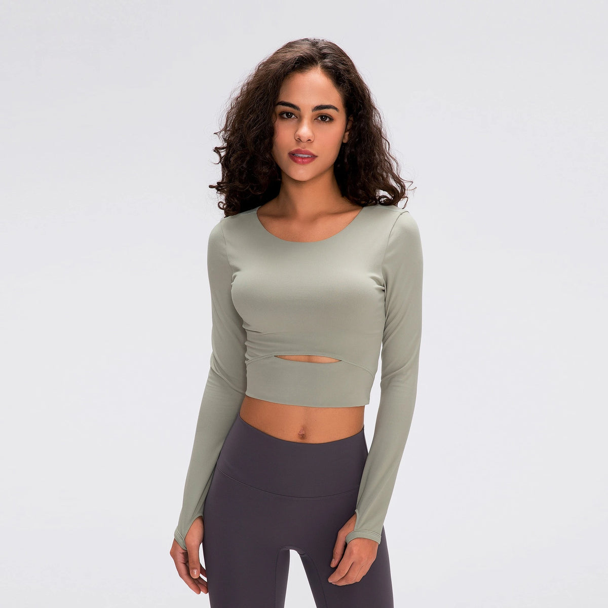 Long Sleeve Cropped Yoga Top with Thumb Holes