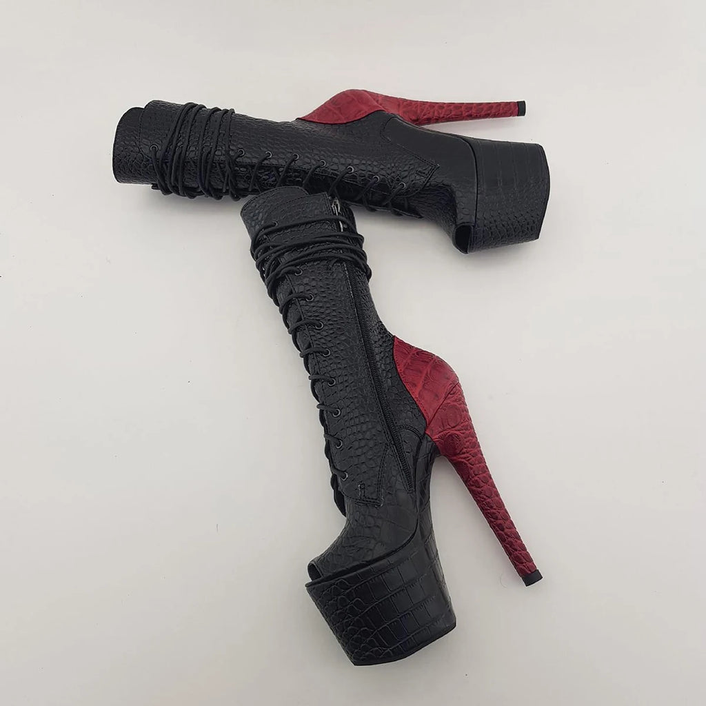 Knee-High Lace-Up Pole Dance Boots – 7" Heel