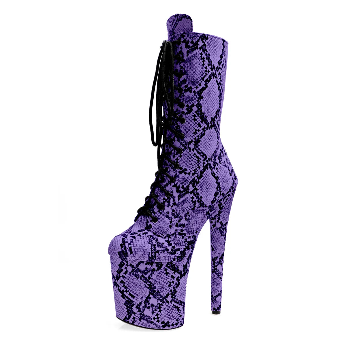 Snake Print Lace-Up Platform Pole Dance Boots – 8" Heel