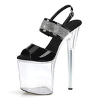 8 Inch Rhinestone Ankle Strap Clear Platform Pole Dance Heels