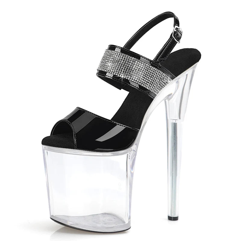 8 Inch Rhinestone Ankle Strap Clear Platform Pole Dance Heels