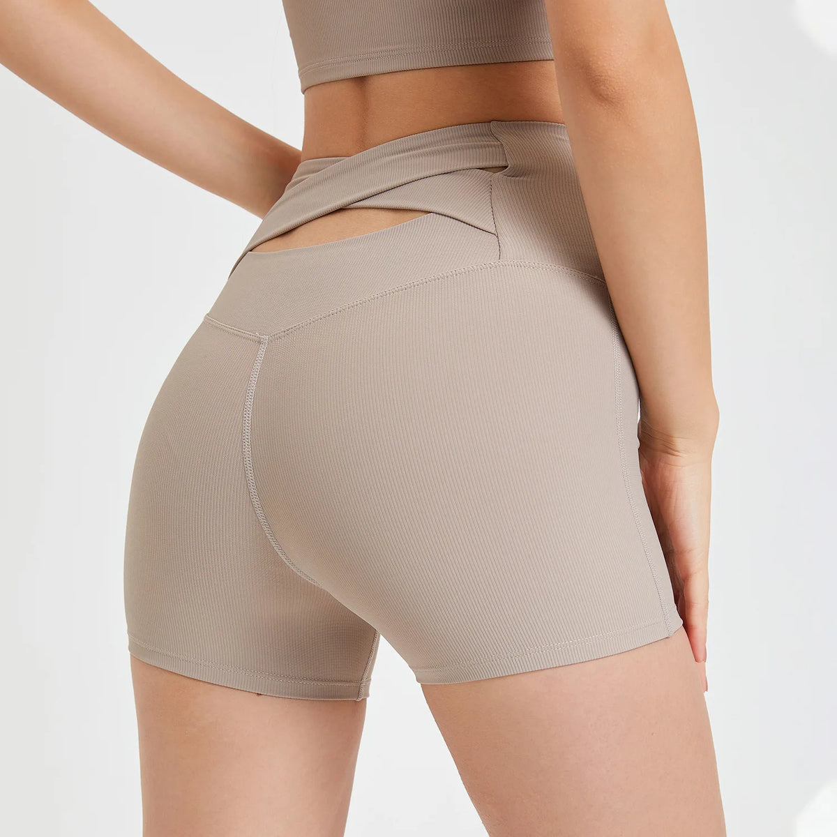 Crossover Cut-Out Waist Seamless Yoga Shorts