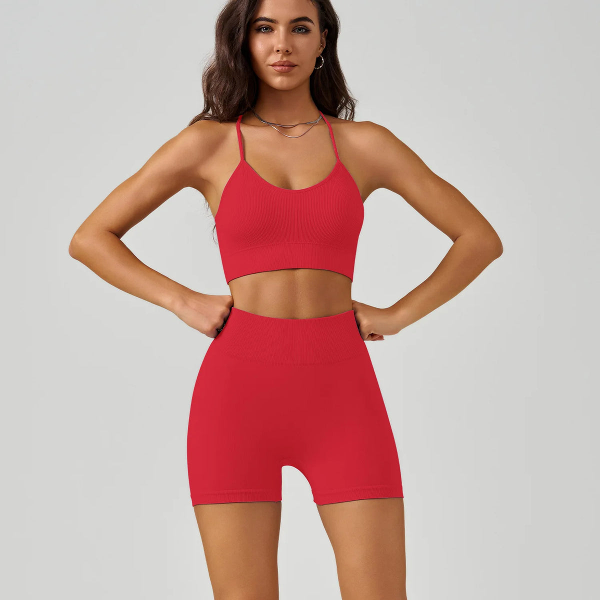 Seamless Crisscross Back Sports Bra & High Waist Shorts Set
