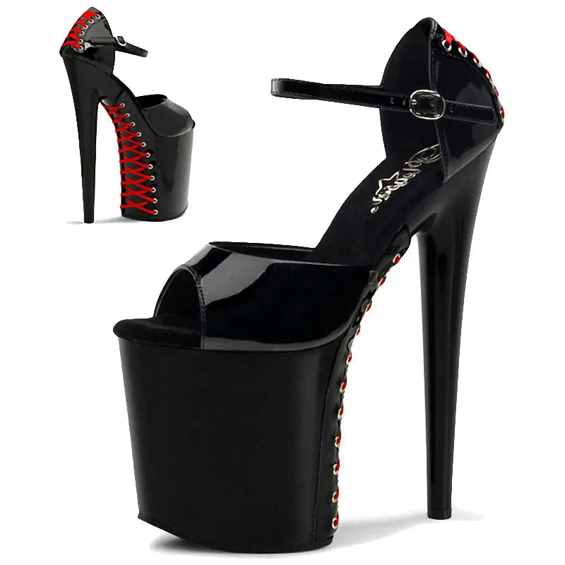 8 Inch Lace-Up Platform Buckle Ankle Strap Pole Dance Heels