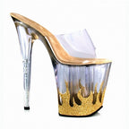 8 Inch Gold Flame Platform Pole Dance Mules