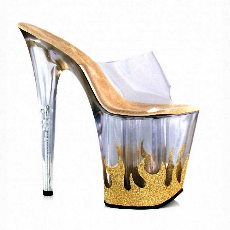 8 Inch Gold Flame Platform Pole Dance Mules