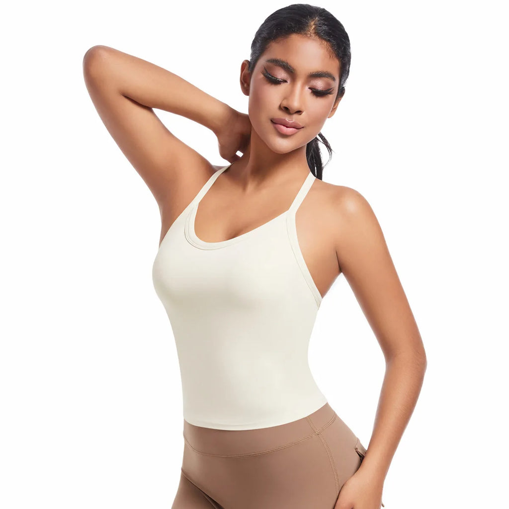 Cross Strap Backless Sports Bra | Seamless Nude-Feel Yoga Bra Top