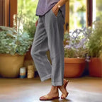 Cotton Linen Straight Leg Trousers with Pockets