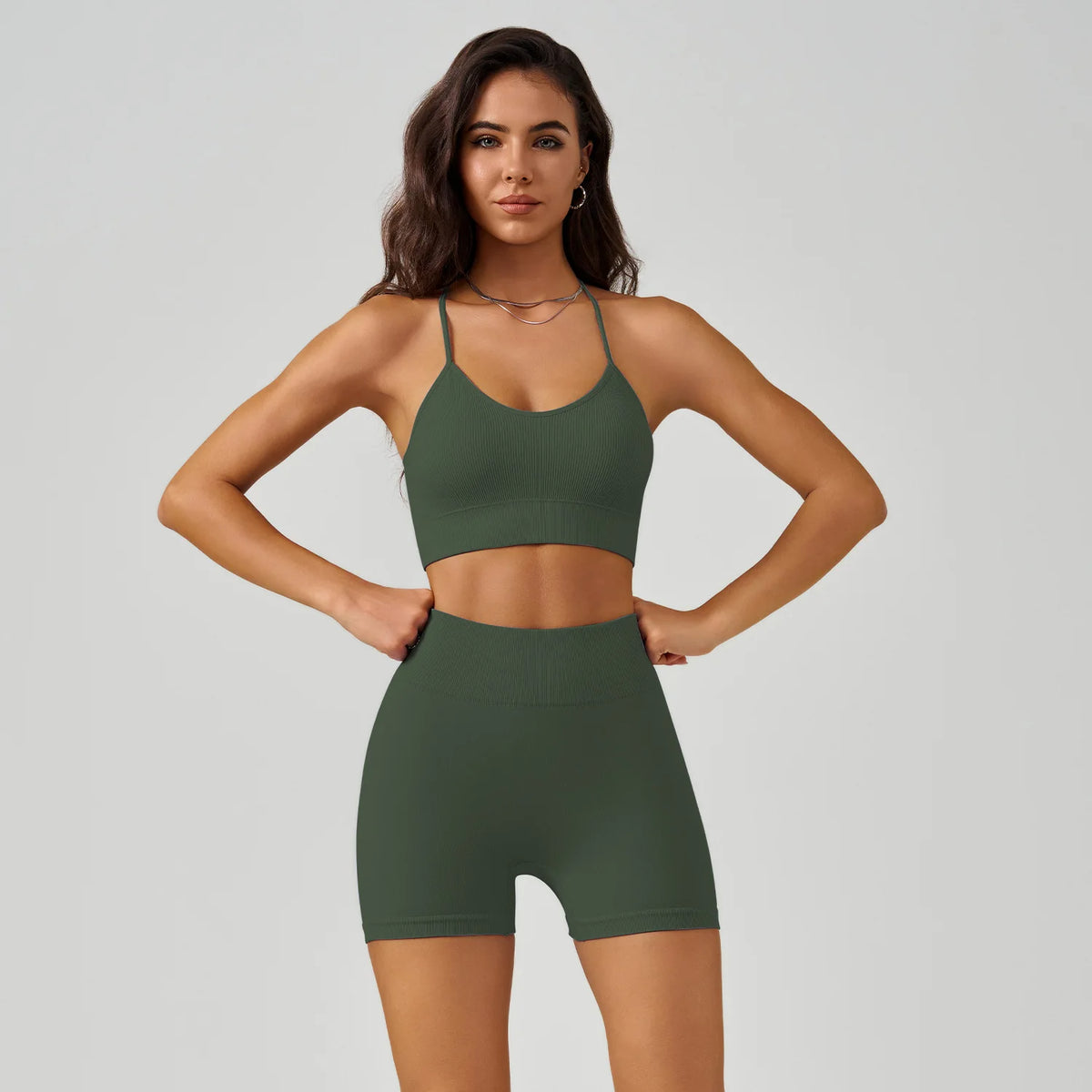 Seamless Crisscross Back Sports Bra & High Waist Shorts Set