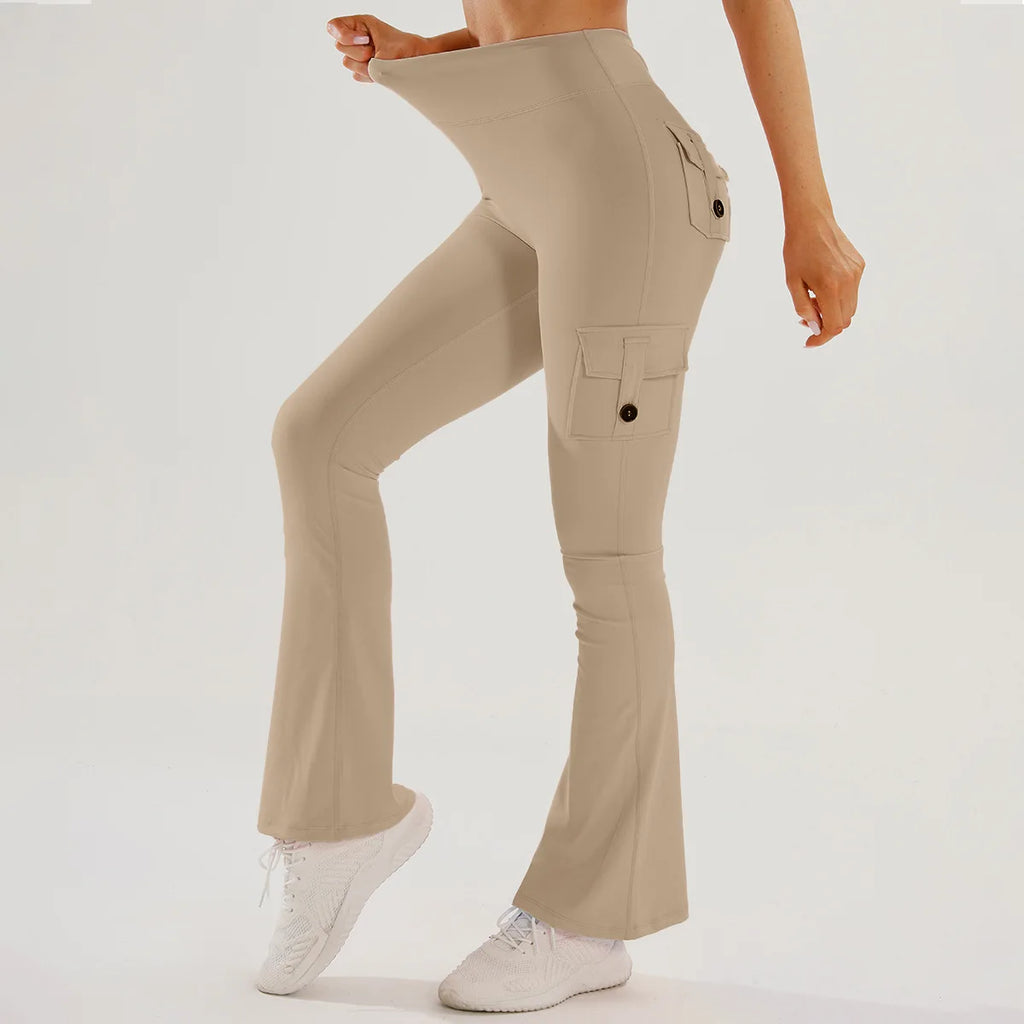 Women's High-Waist Flared Yoga Pants with Pockets
