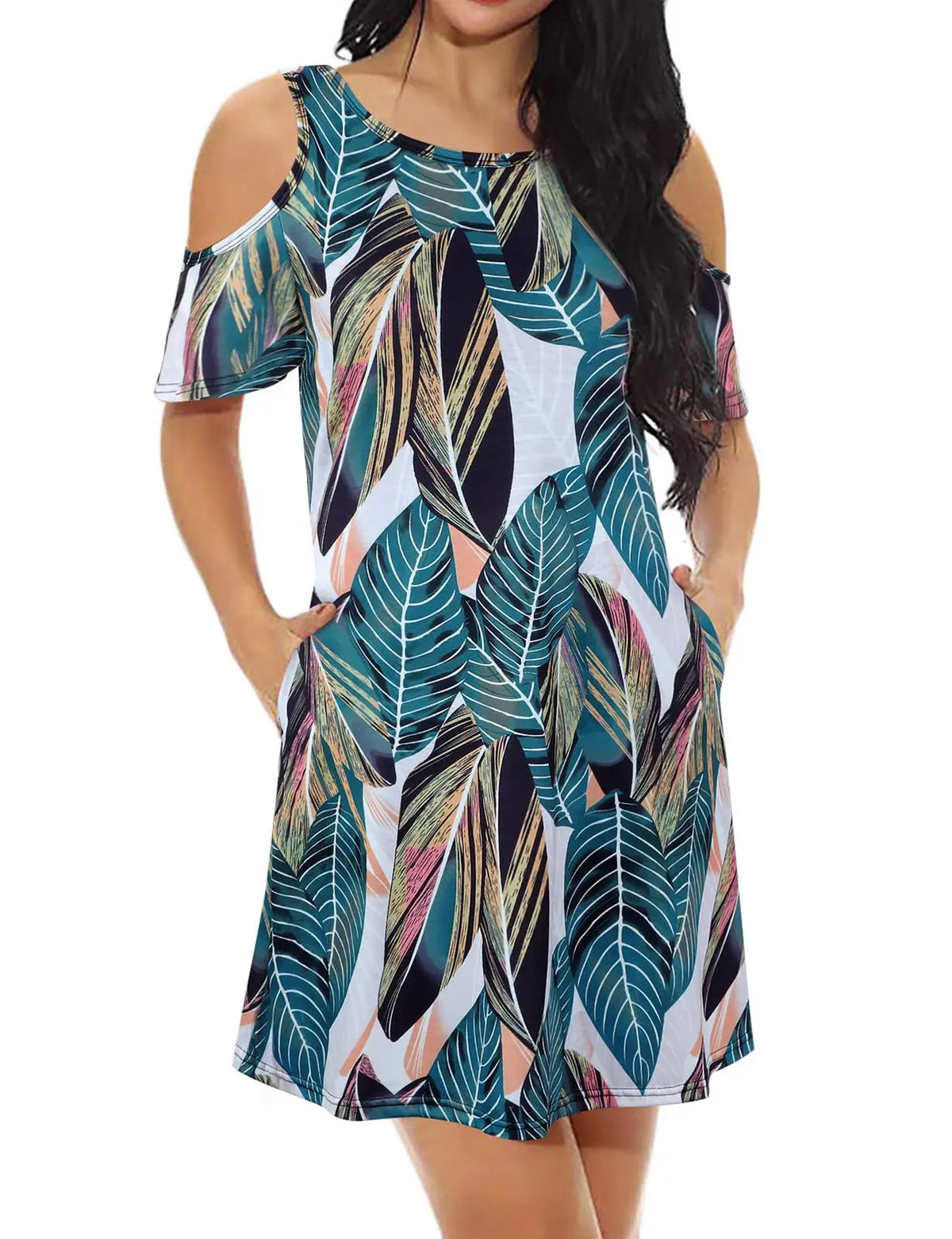 Cold Shoulder Floral Swing Dress