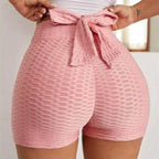 High-Waist Yoga Shorts with Bow Back Detail