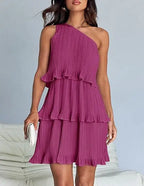 One-Shoulder Tiered Ruffle Mini Dress
