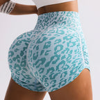High Waist Leopard Print Booty Lift Scrunch Shorts