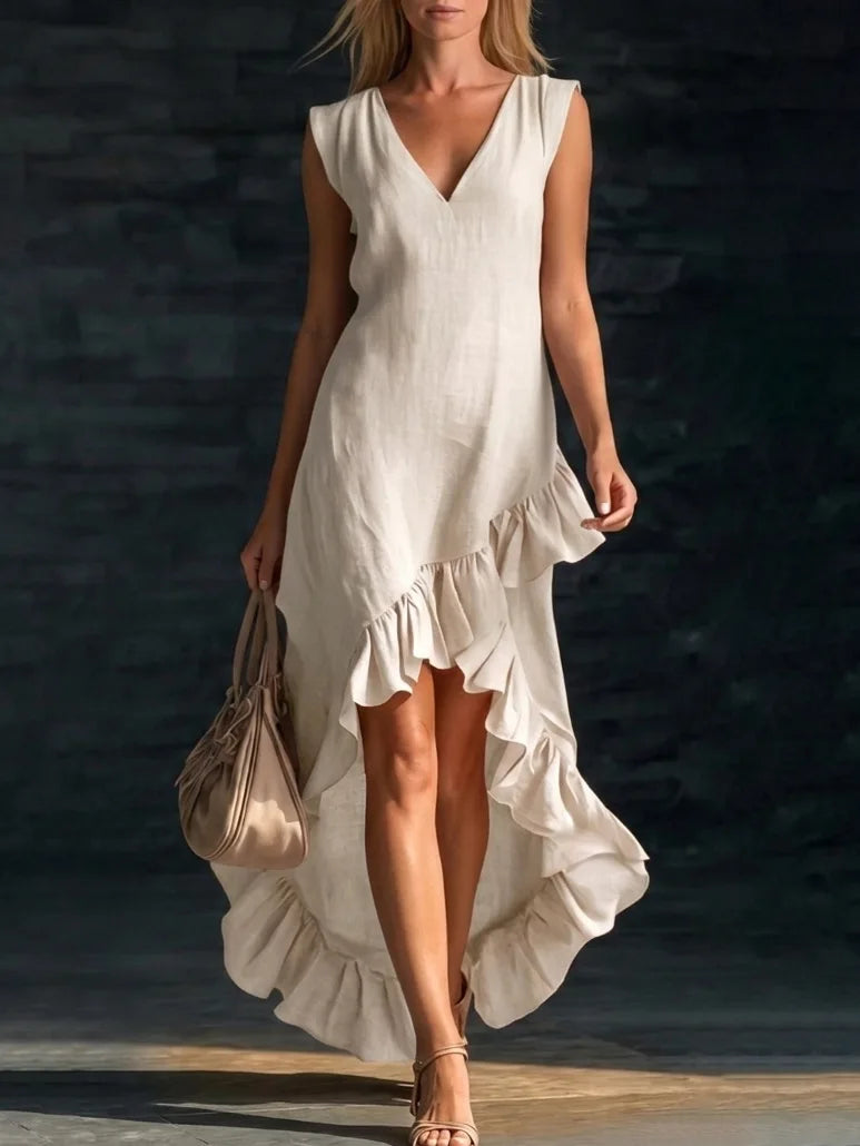 Vintage Linen Blend Sleeveless Maxi Dress