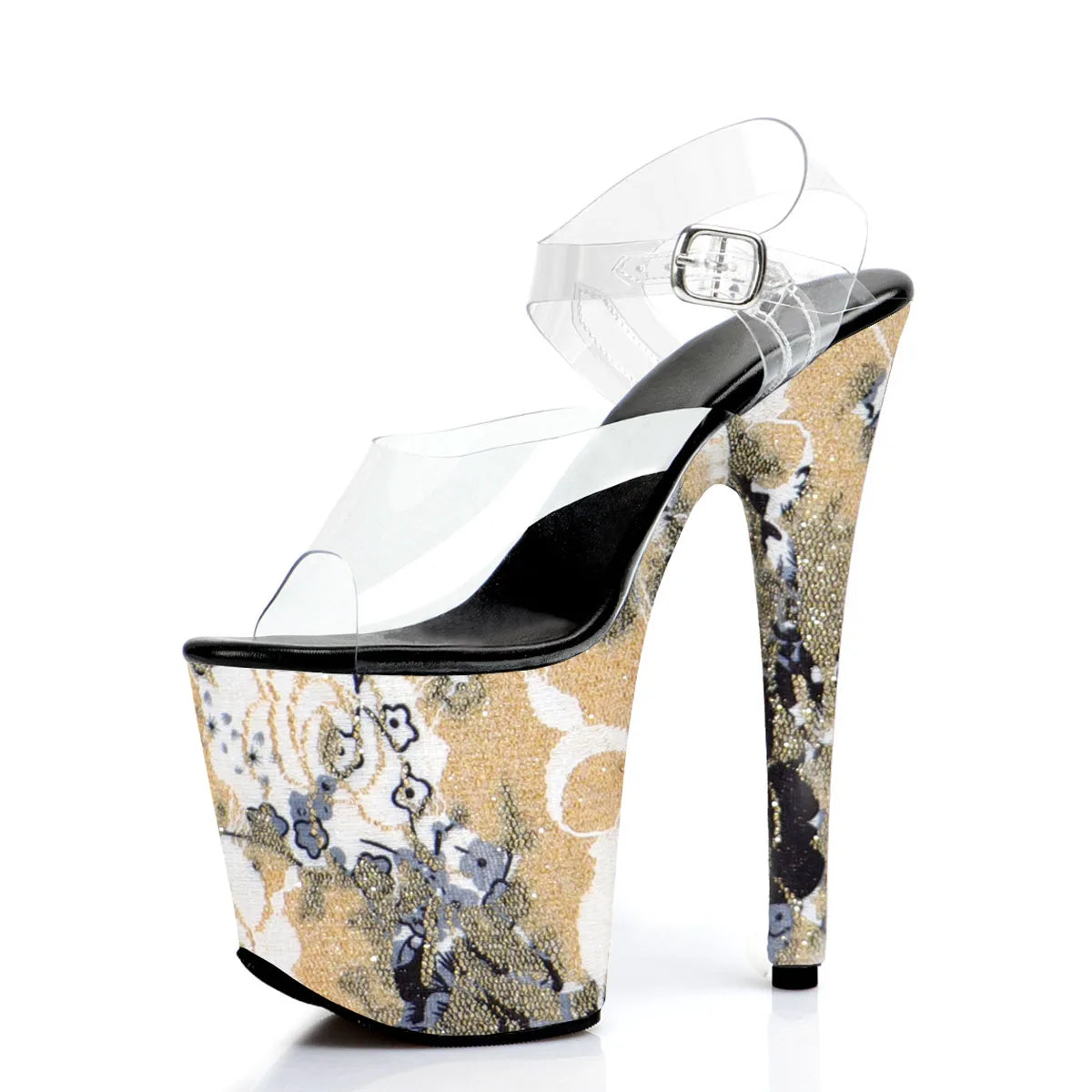 8 Inch Clear Strap Printed Platform Pole Dance Heels