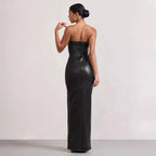 Vegan Leather Strapless Maxi Dress