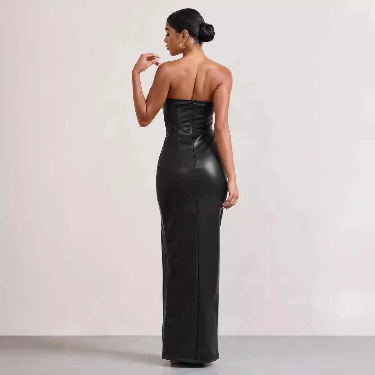 Vegan Leather Strapless Maxi Dress