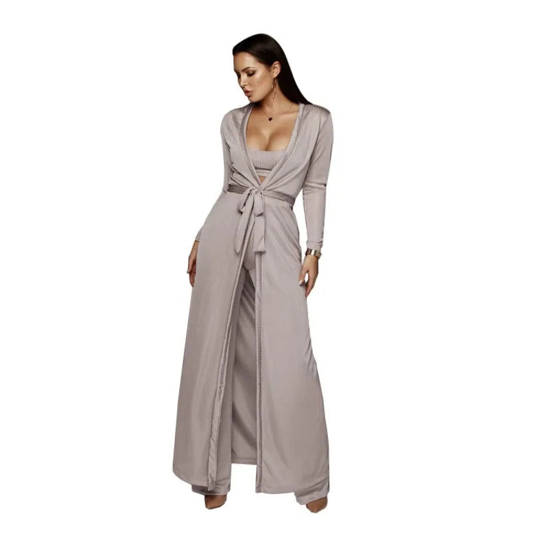 Knit 3-Piece Wide-Leg Set