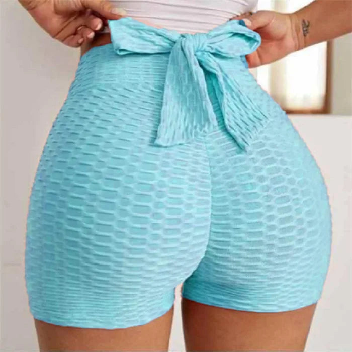 High-Waist Yoga Shorts with Bow Back Detail