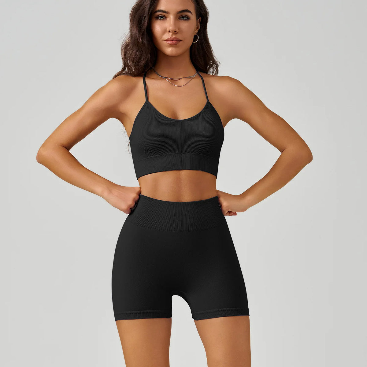 Seamless Crisscross Back Sports Bra & High Waist Shorts Set