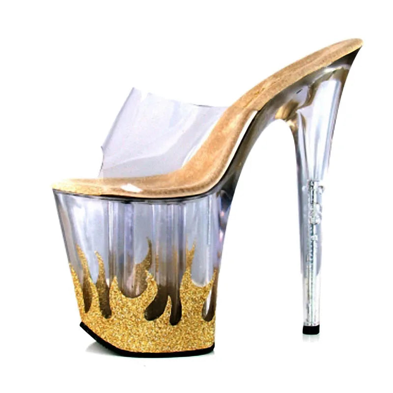 8 Inch Gold Flame Platform Pole Dance Mules