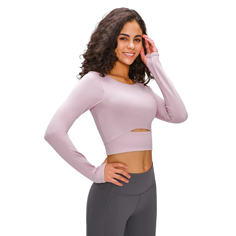 Long Sleeve Cropped Yoga Top with Thumb Holes