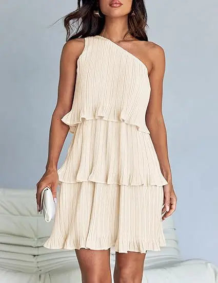 One-Shoulder Tiered Ruffle Mini Dress