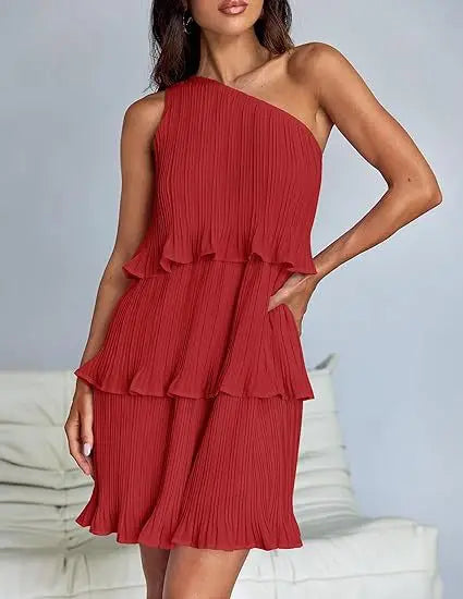 One-Shoulder Tiered Ruffle Mini Dress