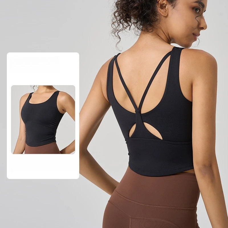 Butterfly Back Yoga Tank Top with Built-In Cup | Fitted Sports Bra Top