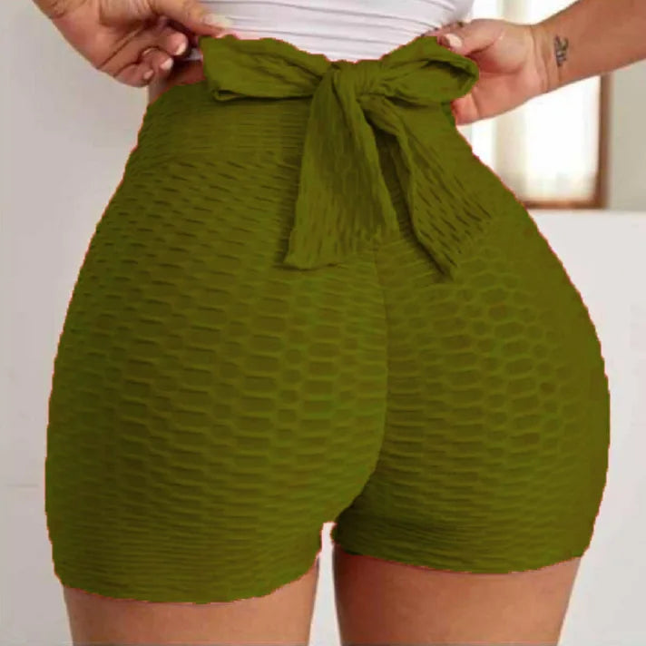 High-Waist Yoga Shorts with Bow Back Detail