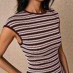 Striped Waist-Cinch Knitted Midi Dress