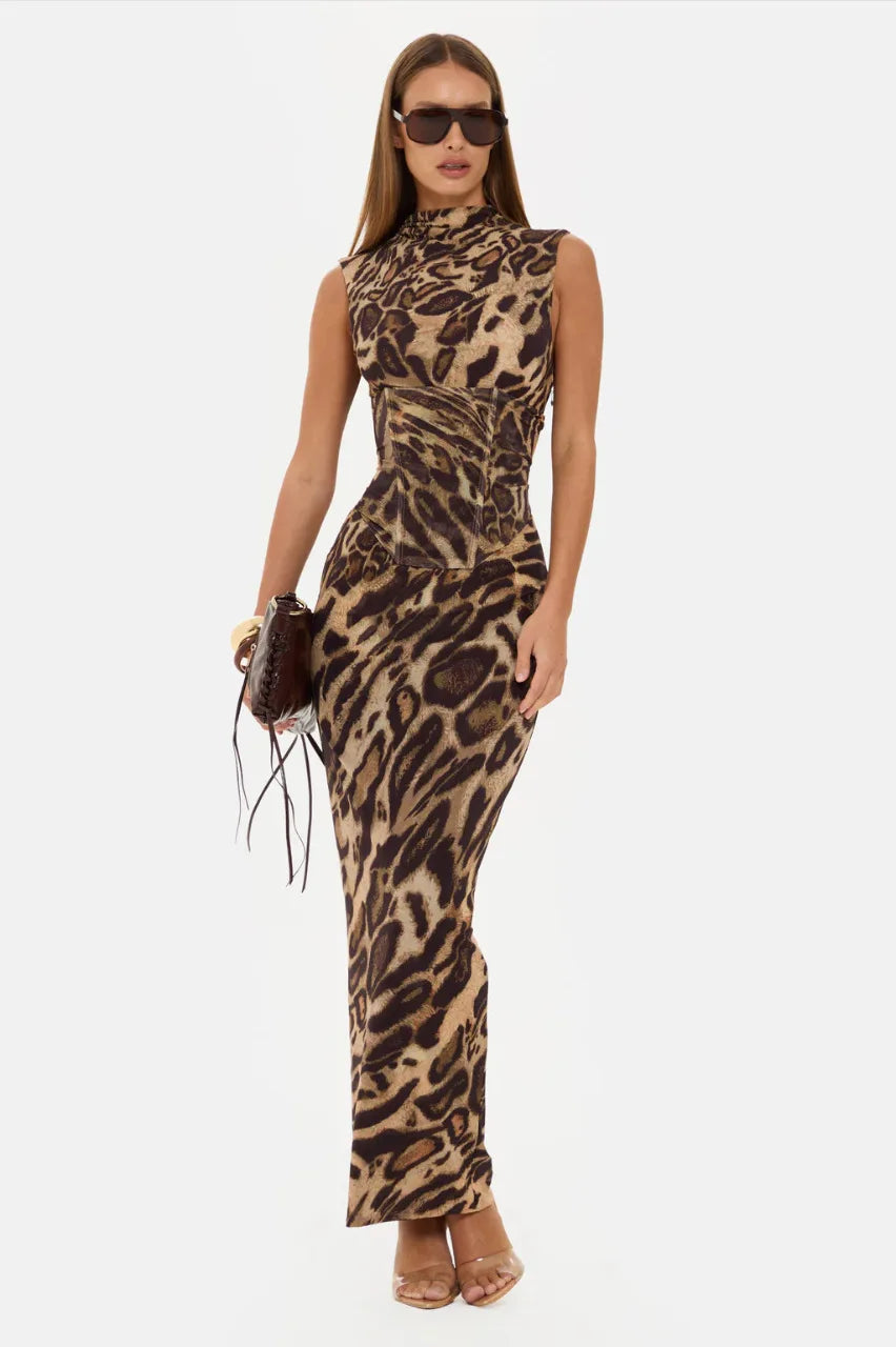 Sleeveless Bodycon Maxi Dress | Animal Print & Solid