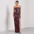 Vegan Leather Strapless Maxi Dress