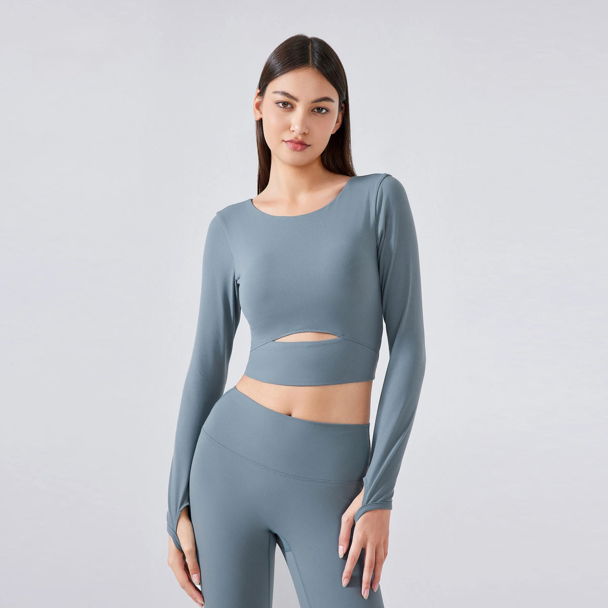 Long Sleeve Cropped Yoga Top with Thumb Holes