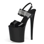 8 Inch Rhinestone Ankle Strap Clear Platform Pole Dance Heels