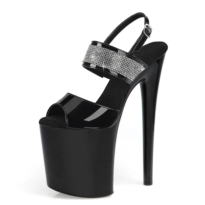 8 Inch Rhinestone Ankle Strap Clear Platform Pole Dance Heels