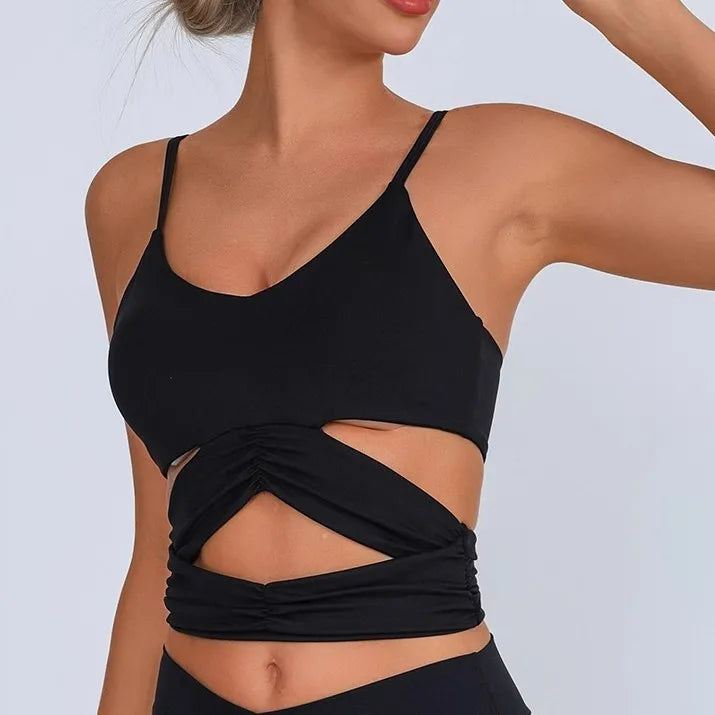 Cross Back Cutout Sports Bra | Tight-Fit Yoga & Gym Top