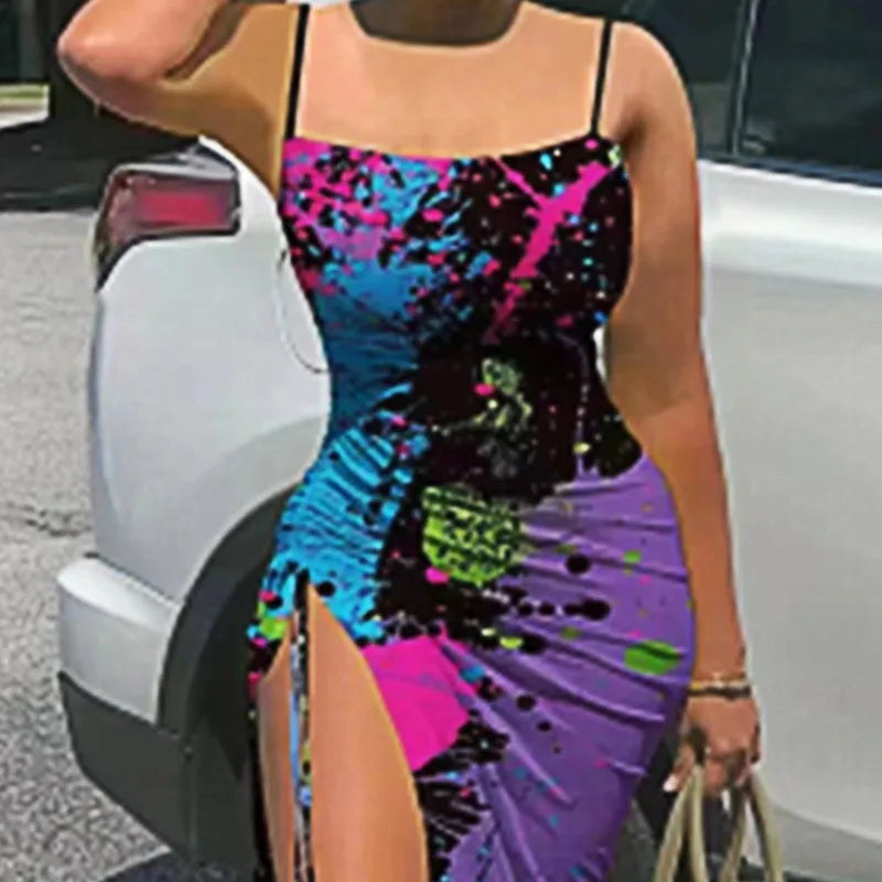 Ruched Drawstring Slit Midi Dress
